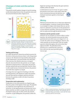 solvent
solute
Changes of state and the particle 
model
The particle model explains changes of state by looking 
at the relat