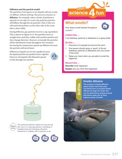 Diffusion and the particle model
The particles of two gases or two liquids will mix evenly 
(or diffuse) without stirring. Th