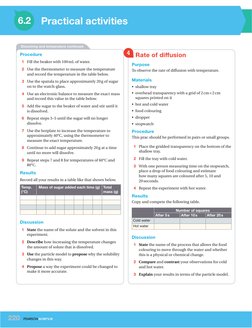 Practical activities
6.2
Dissolving and temperature continued
Procedure
 1 Fill the beaker with 100 mL of water.
 2 Use the t
