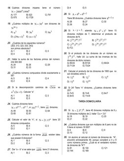 18. Cuántos  divisores  impares  tiene  el  número
4
6
N
2000 .1998

A) 177
B) 523
C) 791
D) 675
E) 1729
19. ¿Cuántos múltip