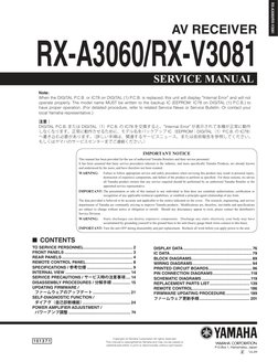 SERVICE MANUAL
AV RECEIVER
RX-A3060/RX-V3081
Note:
When the DIGITAL P.C.B. or IC78 on DIGITAL (1) P.C.B. is replaced, this un