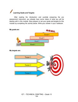 ICT – TECHNICAL DRAFTING – Grade 10 
164 
Learning Goals and Targets: 
 
 
After reading the introduction and carefully answe