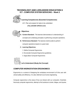 TECHNOLOGY AND LIVELIHOOD EDUCATION 8
ICT - COMPUTER SYSTEM SERVICING – Week 2
                     Learning Competencies (Es