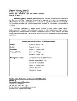 Physical Science – Grade 12 
Guided Learning Activity Kit 
Inertia, Two Theories of Light and Photon Concept 
Quarter 2-