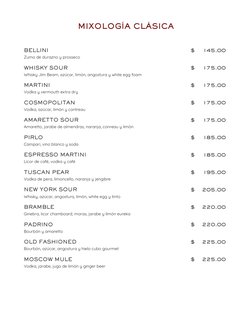 MIXOLOGÍA CLÁSICA
OLD FASHIONED
Bourbón, azúcar, angostura y hielo cubo gourmet
MOSCOW MULE
Vodka, jarabe, jugo de limón y gi