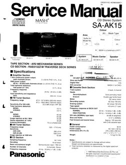 Panasonic SA-AK15 Service Manual | PDF | Compact Cassette