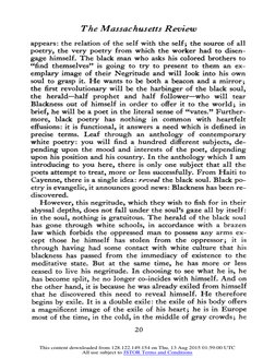 The Massachusetts 
Review 
appears: 
the relation 
of the self with 
the self; 
the source 
of all 
poetry, 
the very 
poetry