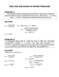 ANALYSIS AND DESIGN OF BEAMS PROBLEMS 
 
 
PROBLEM 2.1 
A reinforced concrete rectangular beam 300 mm wide has an effective
