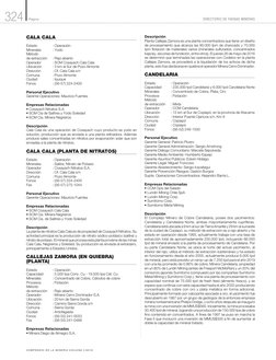 C O M P E N D I O  D E  L A  M I N E R I A  C H I L E N A  c 2016
324
Página	
DIRECTORIO DE FAENAS MINERAS
Descripción
Planta