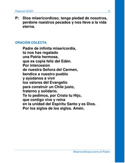 Pastoral UCSH 
3 
 
Misericordiosos como el Padre 
P: Dios misericordioso, tenga piedad de nosotros,  
perdone nuestros pecad