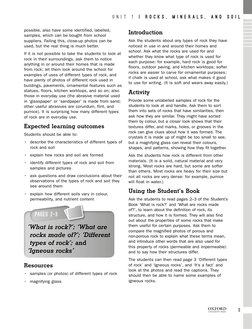 3
U N I T 1 | R o c k s , m i n e r a l s , a n d s o i l
1
possible, also have some identified, labelled,
samples, wh