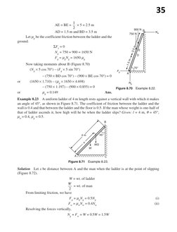 AE = BE = 1
2   5 = 2.5 m
AD = 1.5 m and BD = 3.5 m
Let g be the coefficient friction between the ladder and the
ground.
