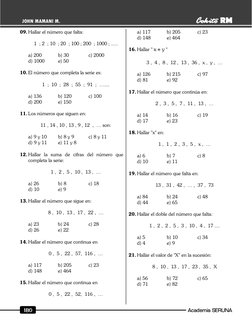 Academia SERUNA 
180 
JOHN MAMANI M. 
09. Hallar el número que falta: 
 
1  ; 2  ; 10  ; 20  ; 100 ; 200  ; 1000 ; ....