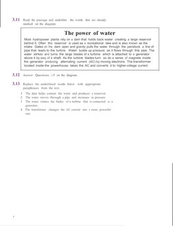 5
3.11   Read  the passage and  underline   the words  that  are already 
marked   on the  diagram.
The power of water
Most