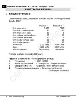 4 
www.certscollege.org 
certs online educ pro 
MS 
STRATEGIC MANAGEMENT ACCOUNTING. Throughput Costing 
ILLUSTRATIVE PRO