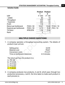 www.certscollege.org 
certs online educ pro 
5 
MS 
STRATEGIC MANAGEMENT ACCOUNTING. Throughput Costing 
Solution Guide