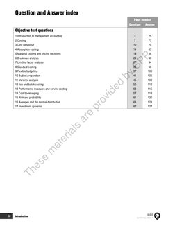iv 
Introduction 
Question and Answer index 
 
Page number 
 
Question 
Answer 
Objective test questions 
 
 
1 Introduction