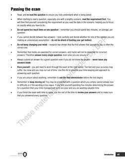 Introduction 
vii 
Passing the exam 
 
Read, and re-read the question to ensure you fully understand what is being asked