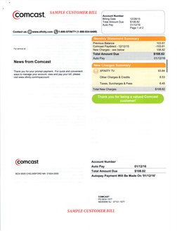 Xfinity Bill Real Example Xfinity Sample Bill Overview | PDF