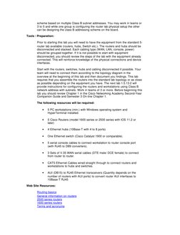 scheme based on multiple Class B subnet addresses. You may work in teams or
3 to 5 and while one group is configuring the rou