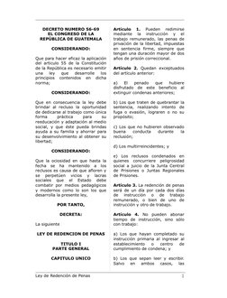 DECRETO NUMERO 56-69
EL CONGRESO DE LA 
REPÚBLICA DE GUATEMALA
CONSIDERANDO:
Que para hacer eficaz la aplicación 
del articul