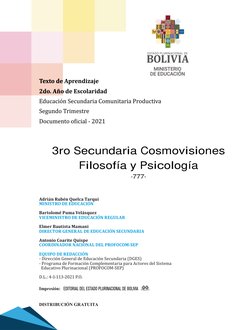 Adrián Rubén Quelca Tarqui
MINISTRO DE EDUCACIÓN
Bartolomé Puma Velásquez
VICEMINISTRO DE EDUCACIÓN REGULAR
Elmer Bautista Ma