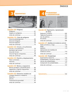 Índi
5
3
Geometría61
4
Probabilidad
y estadística100
ÍNDICE
Lección 10: Polígonos
Polígonos..................................