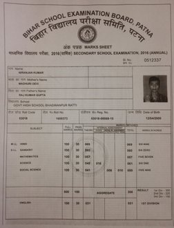 BIHAR 
S 
BIHAR 
SCHO OL EXAMIN 
INATION BOARD 
PATNA 
, PATNA 
f, t 
SCHOO 
31q5 3705 MARKS SHEET 
TEzftes fauiay yien, 2016