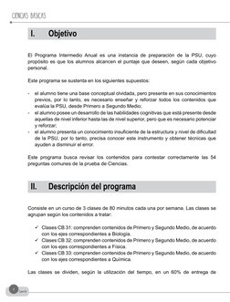 CIENCIAS BÁSICAS
Cpech
2
I.	
Objetivo
El Programa Intermedio Anual es una instancia de preparación de la PSU, cuyo 
propósito