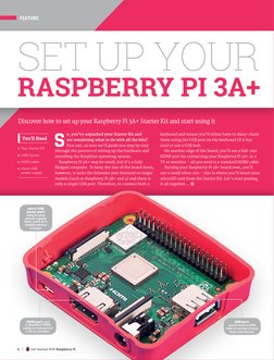 SET UP YOUR 
RASPBERRY PI 3A+
Discover how to set up your Raspberry Pi 3A+ Starter Kit and start using it
S
o, you’ve unpacke