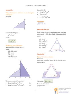 Resolución
Tema: Relaciones métricas en los triángulos
rectángulos
Recuerde
A
B
c
b
a
C
Teorema de Pitágoras
b2=a2+c2
donde