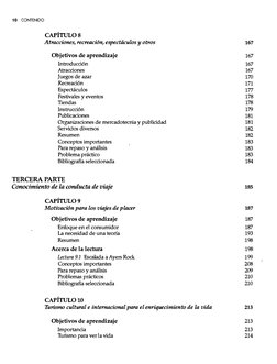 1 O CONTENIDO 
CAPÍTULOS 
Atracciones, recreación, espectáculos y otros 
Objetivos de aprendizaje 
Introducción 
Atracciones