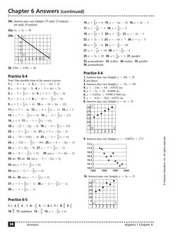 Chapter 6 Answers (continued)
Answers
Algebra 1 Chapter 6
38
34c. Answers may vary. Sample: (75 adult, 25 student),
(60 adult