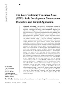 The Lower Extremity Functional Scale
(LEFS): Scale Development, Measurement
Properties, and Clinical Application
Background a