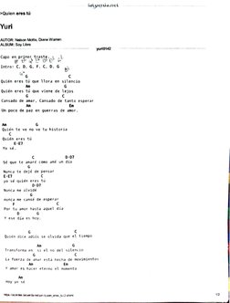 >Quien eres tú 
Yuri 
AUTOR: Nelson Motta, Oiane Warren 
ALBUM: Soy Libre 
Capo en pr~ e\ t r~ stf . ~ ,. l, 
t ~ ~ l efu 
~