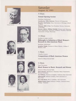 Saturday
August 10, 1985
Doris McGinty
9:30am
Formal Opening Session
(Rackham Auditorium)
Introduction: Willis Patterson. Dir