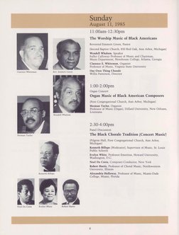 Clarence Whiteman
Wendell Whalum
Herman Taylor
Kenneth Billups
Sunday
August 11, 1985
ll:00am-12:30pm
The Worship Music of Bl