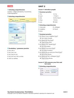 Top Notch Fundamentals, Third Edition 
Unit 2
Copyright © 2015 by Pearson Education. Permission granted to reproduce for clas