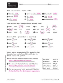© Houghton Mifflin Harcourt Publishing Company
Name 
Date
Homework
2-3
Write each amount as a decimal number.
Circle the valu