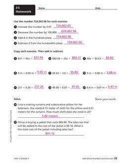 © Houghton Mifflin Harcourt Publishing Company
Name 
Date
Homework
2-5
Use the number 724,062.58 for each exercise.
1  Increa