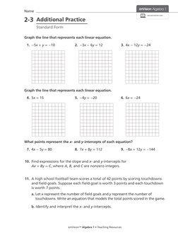 Name
savvasrealize.com
2-3 Additional Practice
Standard Form
Graph the line that represents each linear equation.
	 1.	 −5x +