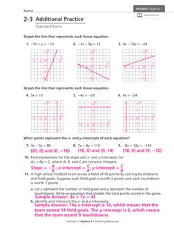 Name
savvasrealize.com
2-3 Additional Practice
Standard Form
Graph the line that represents each linear equation.
	 1.	 −5x +