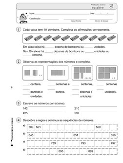 Avaliação mensal
outubro
Nome: 
Data:
Classificação:
O(A) professor(a)
1 
Cada caixa tem 10 bombons. Completa as afirmações c