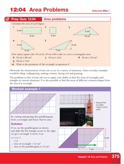Chapter 12 Area and Volume
375
12:04 Area Problems
Outcome MS4·1
Obviously the measurement of area can occur in a variety of