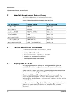 10
Otometrics
Introducción
 
Las distintas versiones de AccuScreen 
1.1
Las distintas versiones de AccuScreen
AccuScreen está