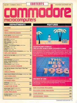 VOLUME 7, NUMBER 6, ISSUE U
COI1TEI1T5
NOVEMBER/DECEMBKR
1986
comm
microcomputers
i
ii re
DEPARTMENTS
LETTERS
NEWS
10
TELECOM