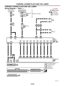 PARKING, LICENSE PLATE AND TAIL LAMPS
LT-5
PARKING, LICENSE PLATE AND TAIL LAMPS
Wiring Diagram — TAIL/L —
MKWA1525E
To ESM
