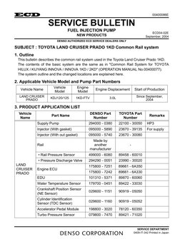 SERVICE BULLETIN
FUEL INJECTION PUMP
NEW PRODUCTS
DENSO AUTHORIZED ECD SERVICE DEALERS ONLY
SUBJECT : TOYOTA LAND CRUISER PRA