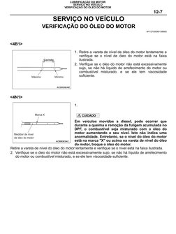 12-7
LUBRIFICAÇÃO DO MOTOR
SERVIÇO NO VEÍCULO
VERIFICAÇÃO DO ÓLEO DO MOTOR
SERVIÇO NO VEÍCULO
VERIFICAÇÃO DO ÓLEO DO MOTOR
M1