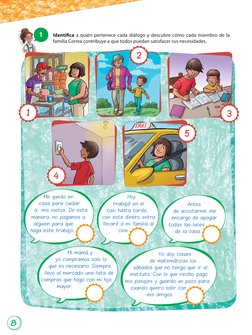 1 
Identifi ca a quién pertenece cada diálogo y descubre cómo cada miembro de la 
familia Correa contribuye a que todos pueda